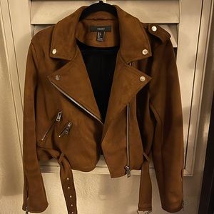 Brown Faux suede biker jacket